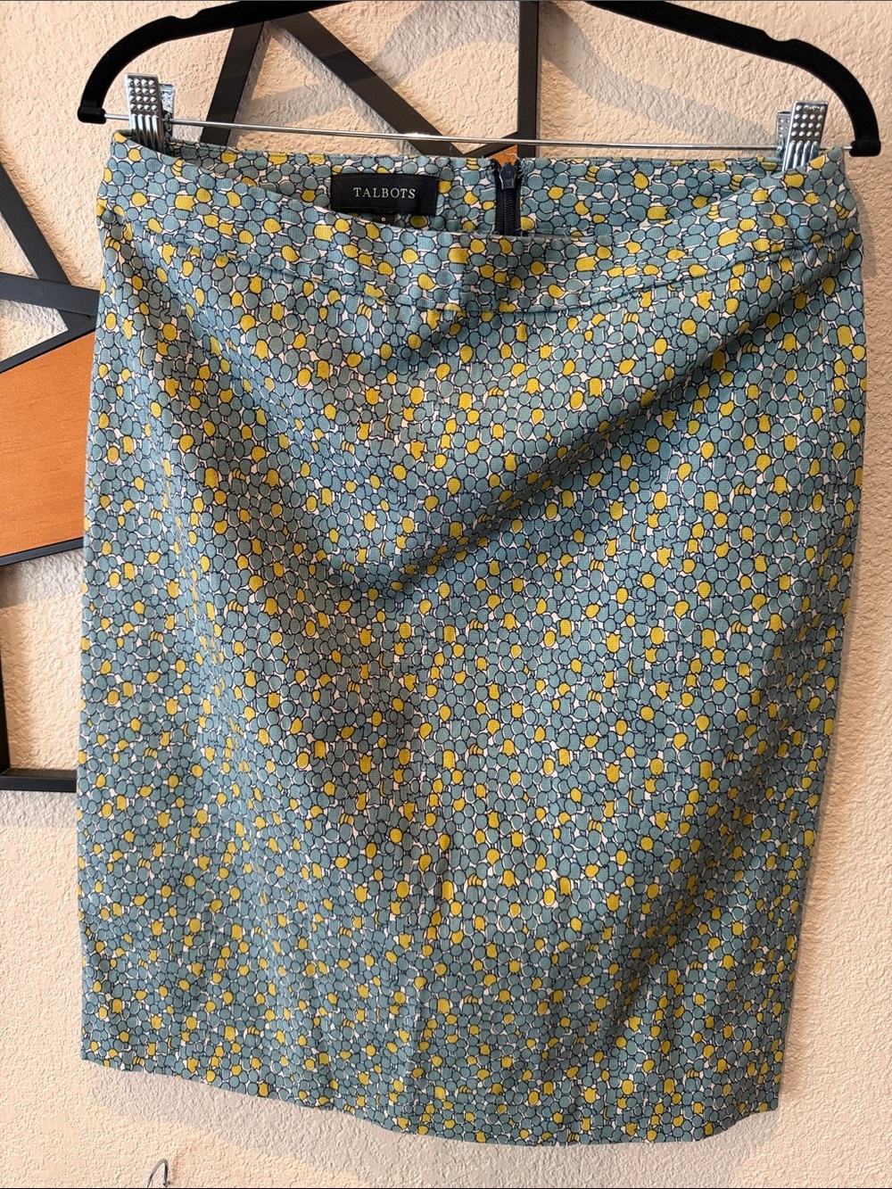 Talbots Blue and Yellow Printed Pencil Skirt